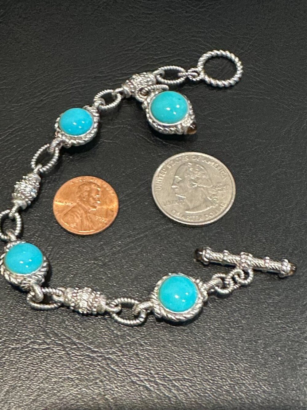 Judith Ripka Turquoise Sleeping Beauty 7.5" Toggle Bracelet with Charm 33g. - Picture 8 of 15
